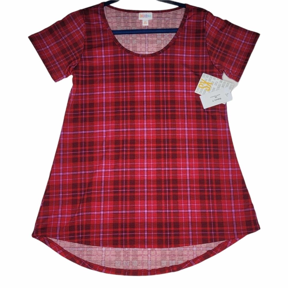 LuLaRoe Classic T Plaid Pattern Top XS High Low Blouse NWT